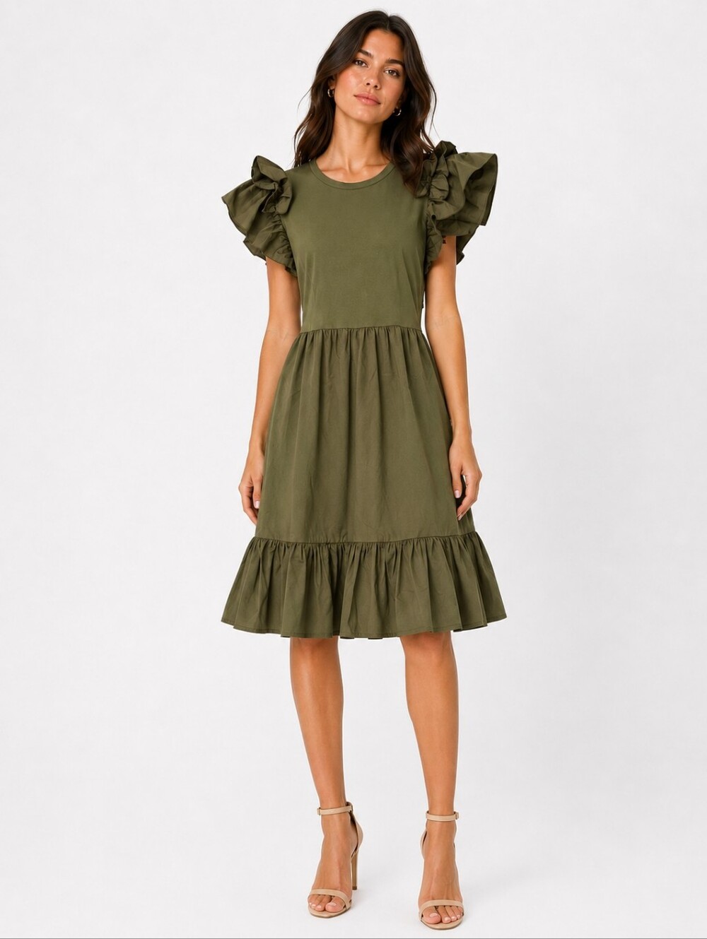 Liu Jo Green Puff Sleeve Dress Mixed Media Size US 4